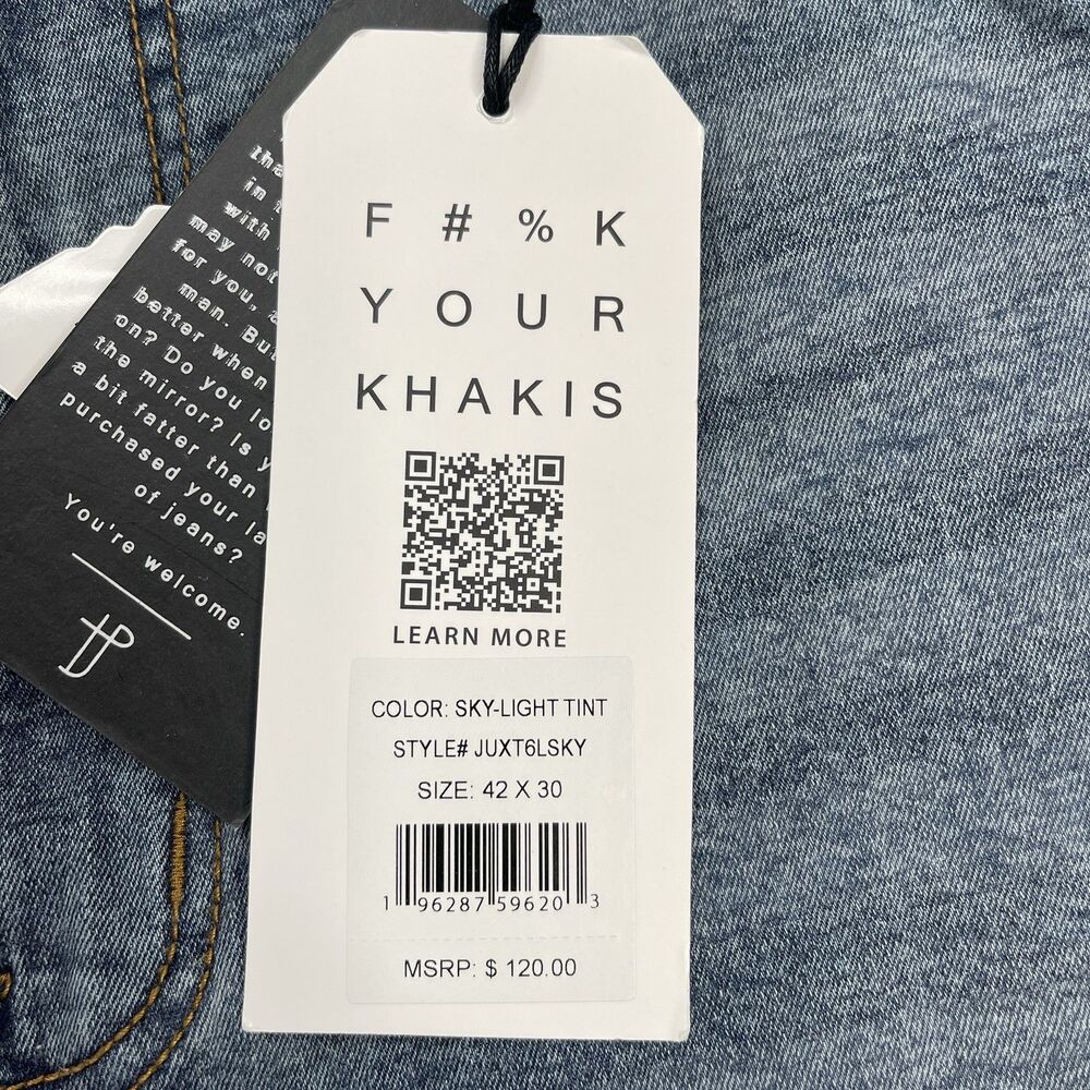 TPJ The Perfect Jeans Mens 42x30 Thick Sky Light Blue Straight Leg Stretch NWT - Picture 7 of 15